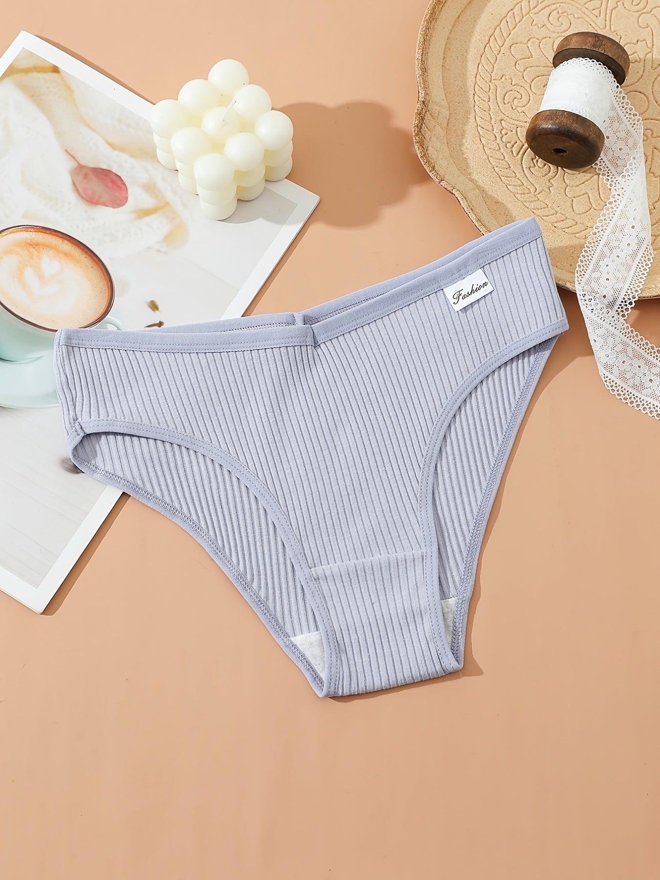 8pcs Seamless Ribbed Bikini, Comfy & Breathable Low Waist Panties, Women&