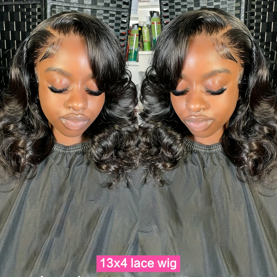Loose Body Wave Short Bob Lace Front Human Hair Wigs For Women 13x4 HD Transparent Brazilian Lace Frontal Wig Closure Lace Wig Glueless Pre Plucked 10 12 14 16 Inch Blunt Cut Bob Wigs 200% Density - Lena & Miles Exquisite Boutique LLC.