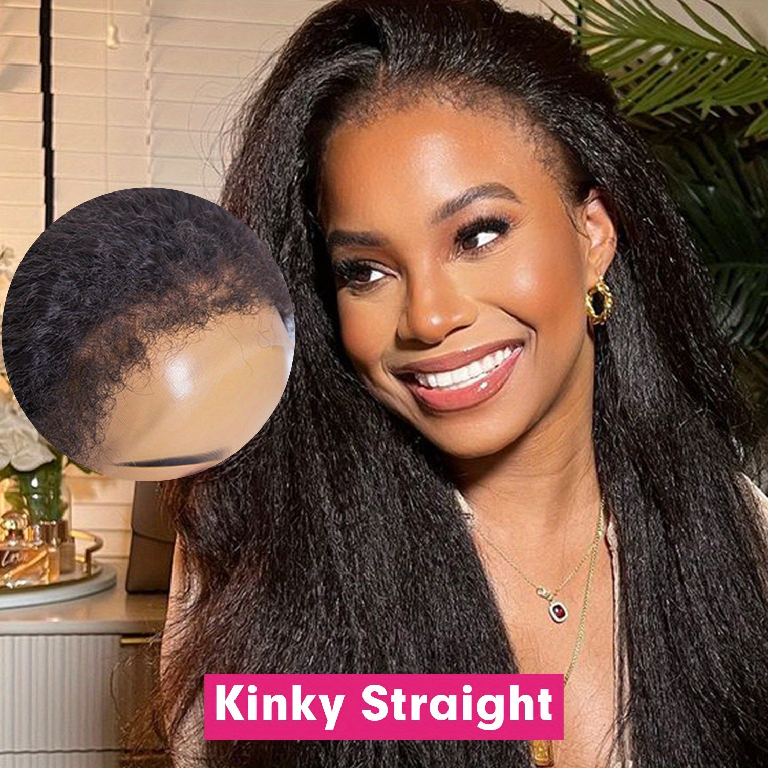 Kinky Straight 4C Edges Wig Human Hair 13x4 Lace Front Human Hair Wigs Yaki Straight Lace Front Wig For Women Brazilian Remy Human Hair Wig With Curly Baby Hair 18-30 Inch Natural Color - Lena & Miles Exquisite Boutique LLC.