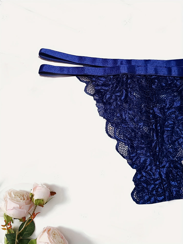 Sexy Floral Lace Lingerie Set - Triangle Cups Plunge Bra, Semi-Sheer Panties, Adjustable Straps, Comfortable Fit - Womens Romantic Underwear for Date Night or Special Occasions - Lena & Miles Exquisite Boutique LLC.