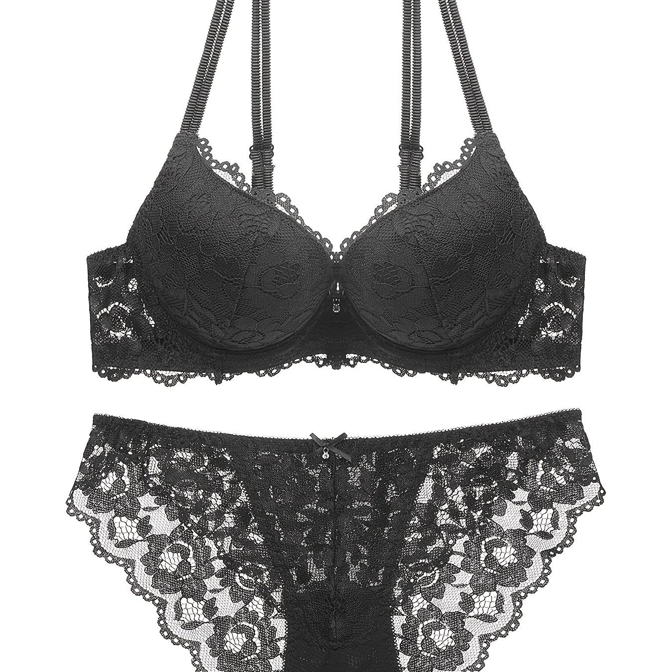 Romantic Lace Embroidery Lingerie Set - Soft & Breathable Push-Up Bra with Sheer Panty - Perfect Seductive Valentines Gift for Her - Womens Comfortable Intimate Wear - Lena & Miles Exquisite Boutique LLC.