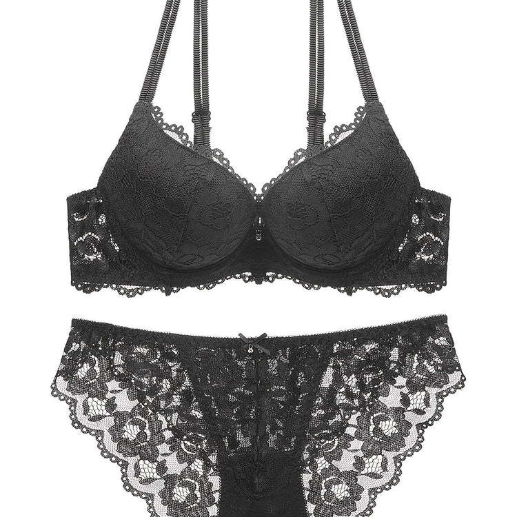 Romantic Lace Embroidery Lingerie Set - Soft & Breathable Push-Up Bra with Sheer Panty - Perfect Seductive Valentines Gift for Her - Womens Comfortable Intimate Wear - Lena & Miles Exquisite Boutique LLC.
