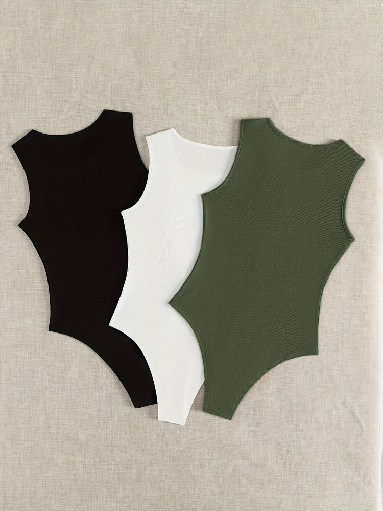 3-Pack Versatile Sleeveless Bodysuits for Women - Form-Fitting Crew Neck Design, Everyday Comfort & Style in a Bodycon Fit - Lena & Miles Exquisite Boutique LLC.