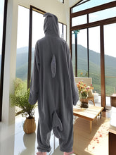 Christmas Cartoon Shark One Piece Pajama, Soft & Comfy Long Sleeve Hooded Pajama Jumpsuit, Women&