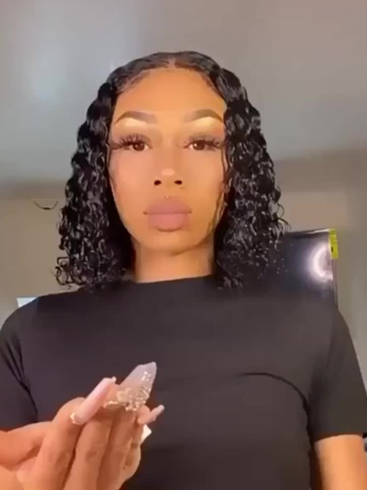 Beaushine Luxury Bob Human Hair Wigs - Short Water Wave Wet Wavy Style for Black Women - 10inch 13x4x1 Middle Part, Glueless Lace Closure, Pre-Plucked, 150% Density - Naturally Luscious and Easy to Style - Lena & Miles Exquisite Boutique LLC.