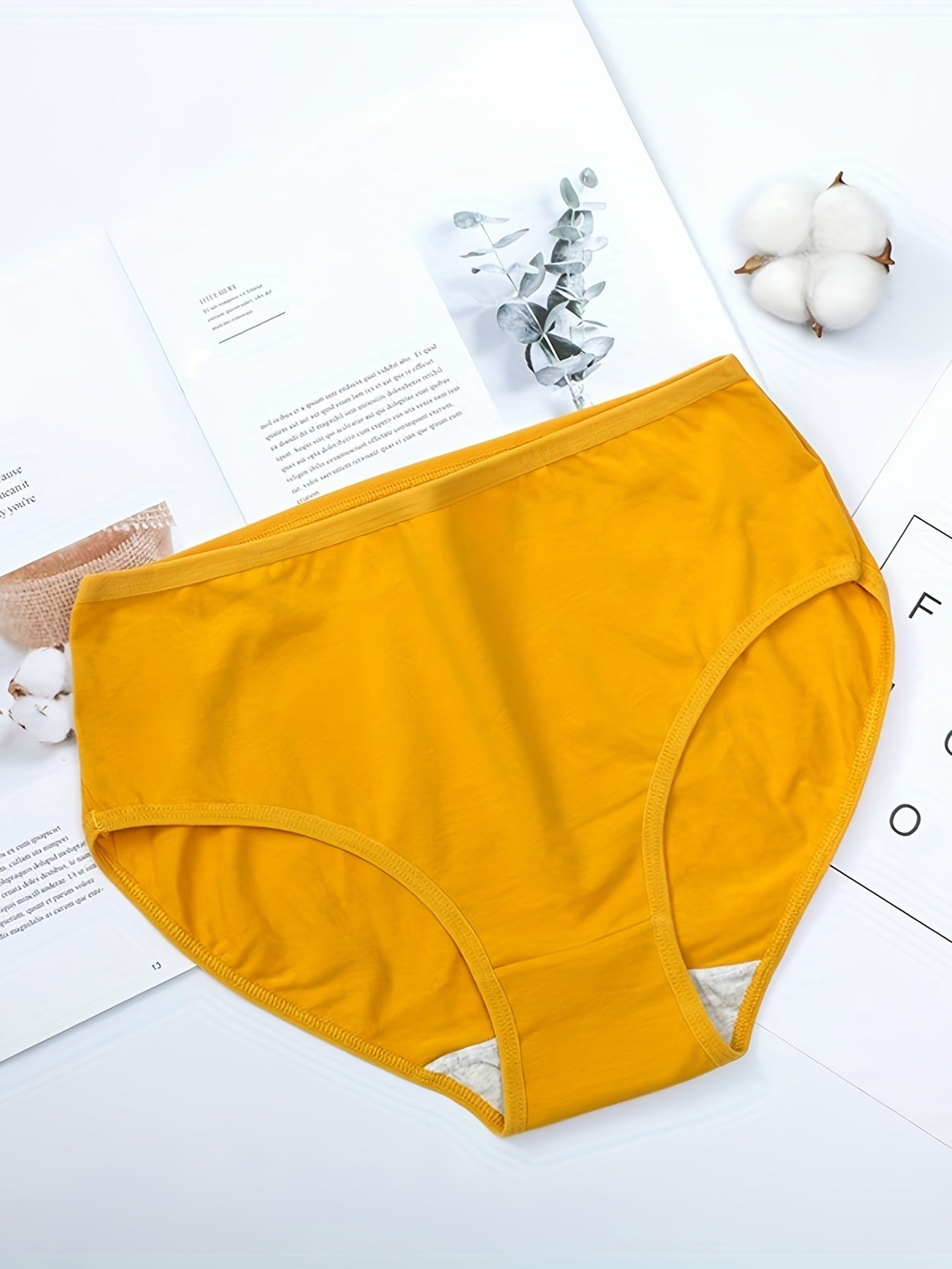 5pcs Simple Solid Briefs, Comfy & Breathable High Waist Stretchy Intimates Panties, Women&
