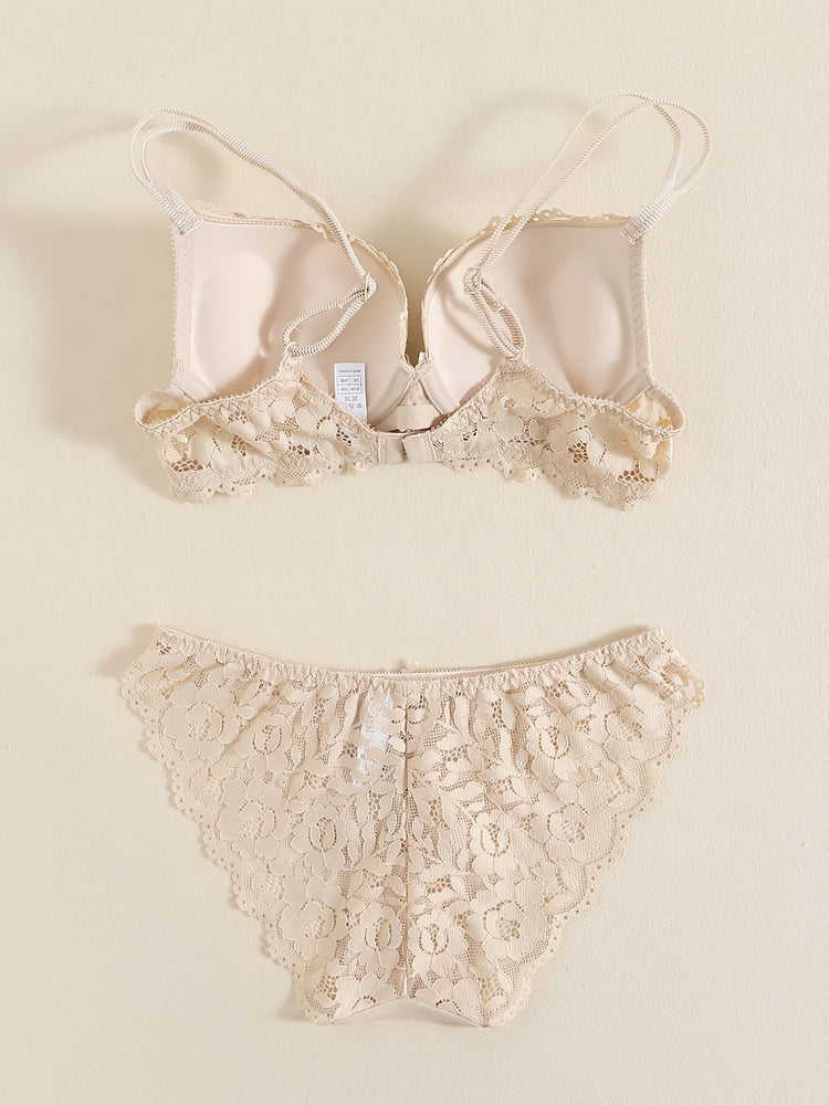 Romantic Lace Embroidery Lingerie Set - Soft & Breathable Push-Up Bra with Sheer Panty - Perfect Seductive Valentines Gift for Her - Womens Comfortable Intimate Wear - Lena & Miles Exquisite Boutique LLC.