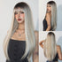 Champagne Blonde And Ivory White Mixed Wigs With Brown Gradient Color Hair Roots 28 Inch Long Straight Front Bangs Wigs Natural-looking Everyday Wigs Heat-resistant Synthetic Wigs Music Festival - Lena & Miles Exquisite Boutique LLC.