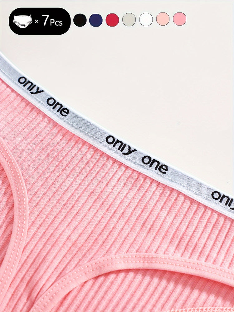 7pcs Letter Tape Thongs, Comfy & Skin-friendly Low Waist Intimates Panties, Women&