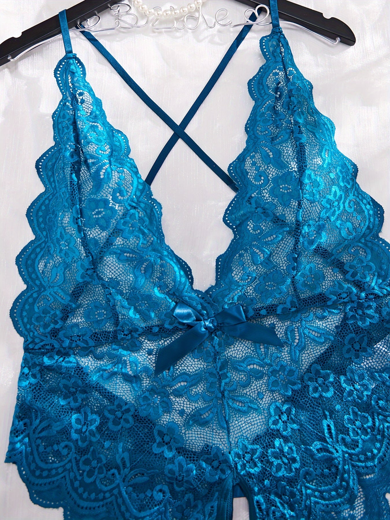 Plus Size Seductive Floral Lace Bodysuit - Plunging Halter Neck, Open Crotch, Medium Stretch, Sheer, Knit Fabric, Polyester Material - Sexy Lingerie for Women - Lena & Miles Exquisite Boutique LLC.