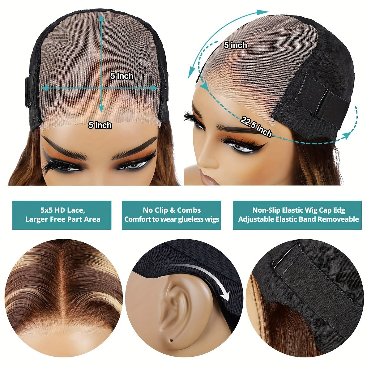 Glueless Wigs Human Hair Pre Cut Lace 4/27 Highlight Ombre Straight Lace Front Wig Human Hair 180% Density 5X5 HD Honey Blonde Lace Front Wig Human Hair For Women Pre Plucked With Baby Hair - Lena & Miles Exquisite Boutique LLC.