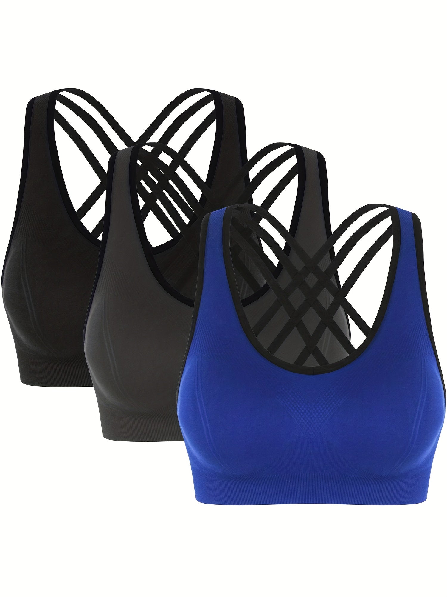 3pcs Criss Cross Back Sports Bras, Comfy & Breathable versatile Fitness Tank Bra, Women&