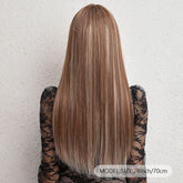 Champagne Blonde And Ivory White Mixed Wigs With Brown Gradient Color Hair Roots 28 Inch Long Straight Front Bangs Wigs Natural-looking Everyday Wigs Heat-resistant Synthetic Wigs Music Festival - Lena & Miles Exquisite Boutique LLC.