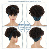 Headband Wigs For Women, Synthetic Short Afro Kinky Curly Wigs Dark Brown Wig With Bangs Wrap Wigs 2 In 1 Turban Wig Drawstring High Puff Wigs Headwrap Wigs With Headband Attached Updo Music Festival - Lena & Miles Exquisite Boutique LLC.