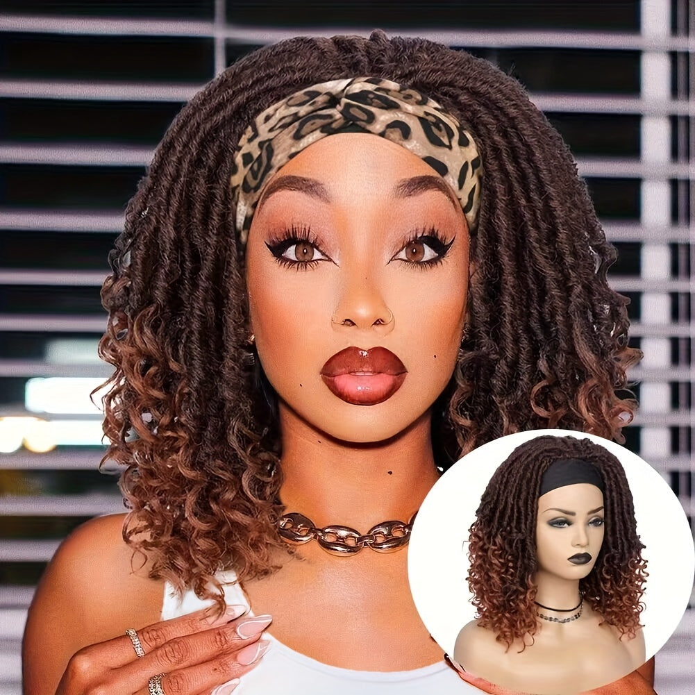 Headband Wig Headband Dreadlock Curly Hair Synthetic Wig Locs Crochet Hair Dark Brown/ Black/ 99J Ginger Color Crochet Twist Braids Hair Wigs Afro Curly Synthetic Hair Braiding Wig African Hairstyle For Women - Lena & Miles Exquisite Boutique LLC.