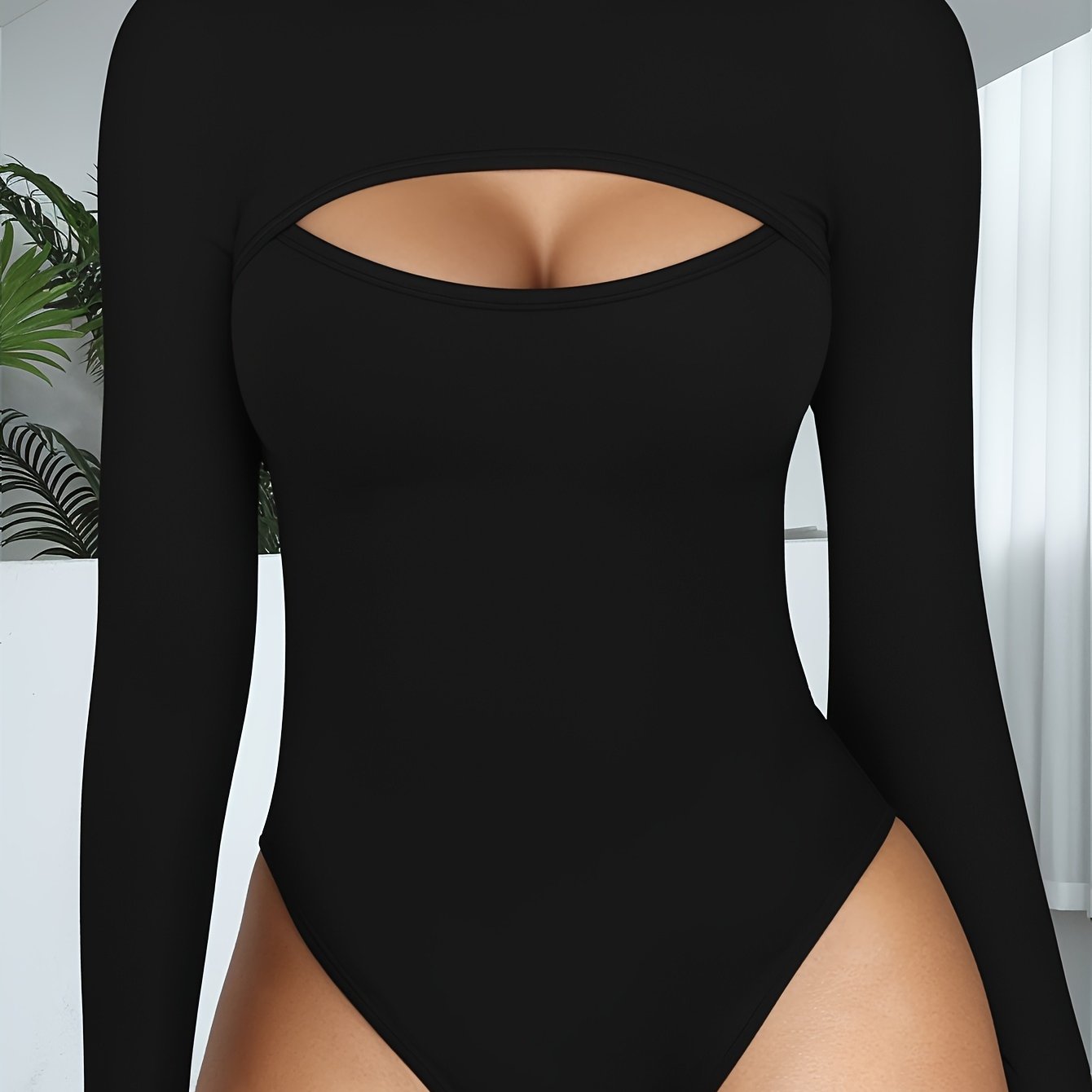 Long Sleeve Mock Neck Bodysuits For Women With Cutout Front Top - Lena & Miles Exquisite Boutique LLC.