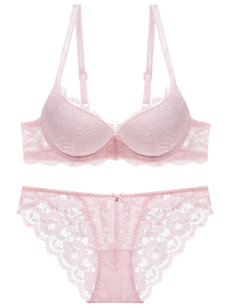 Romantic Lace Embroidery Lingerie Set - Soft & Breathable Push-Up Bra with Sheer Panty - Perfect Seductive Valentines Gift for Her - Womens Comfortable Intimate Wear - Lena & Miles Exquisite Boutique LLC.