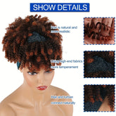Headband Wigs For Women, Synthetic Short Afro Kinky Curly Wigs Dark Brown Wig With Bangs Wrap Wigs 2 In 1 Turban Wig Drawstring High Puff Wigs Headwrap Wigs With Headband Attached Updo Music Festival - Lena & Miles Exquisite Boutique LLC.