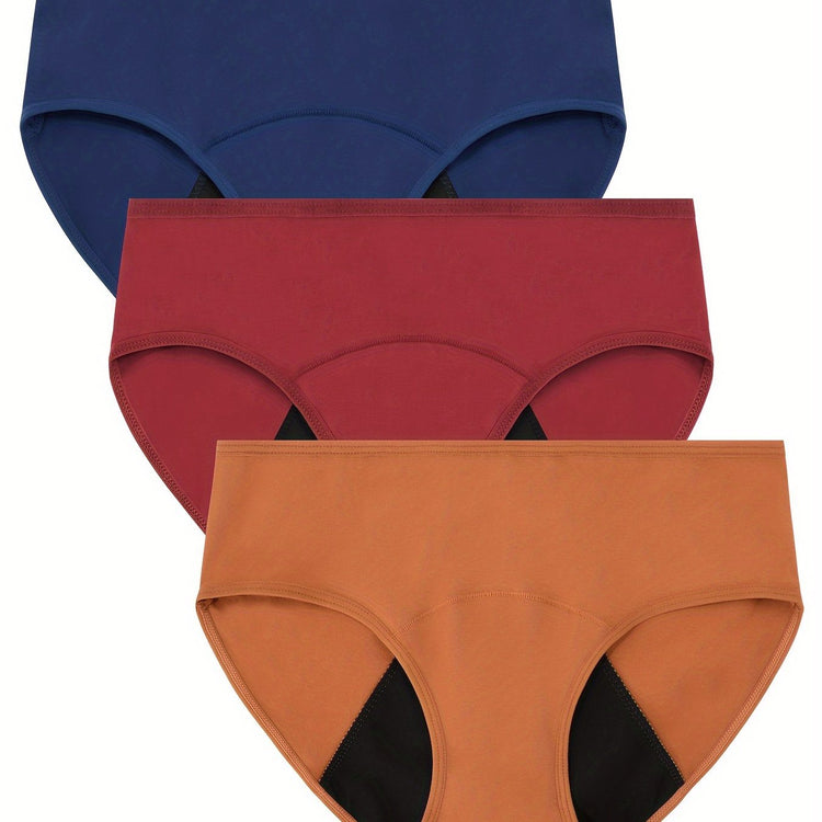 3pcs Simple Period Panties, Comfort Mid-high Waist Physiological Briefs, Breathable Postpartum Panty, Menstruation Panties, Women&