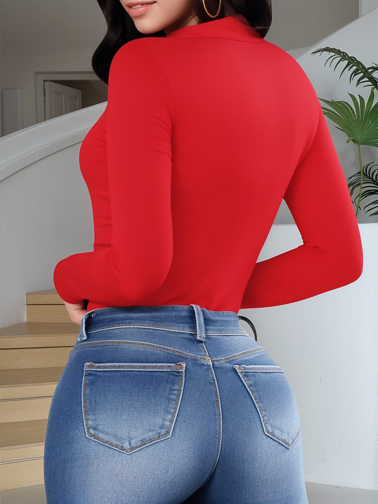 Long Sleeve Mock Neck Bodysuits For Women With Cutout Front Top - Lena & Miles Exquisite Boutique LLC.