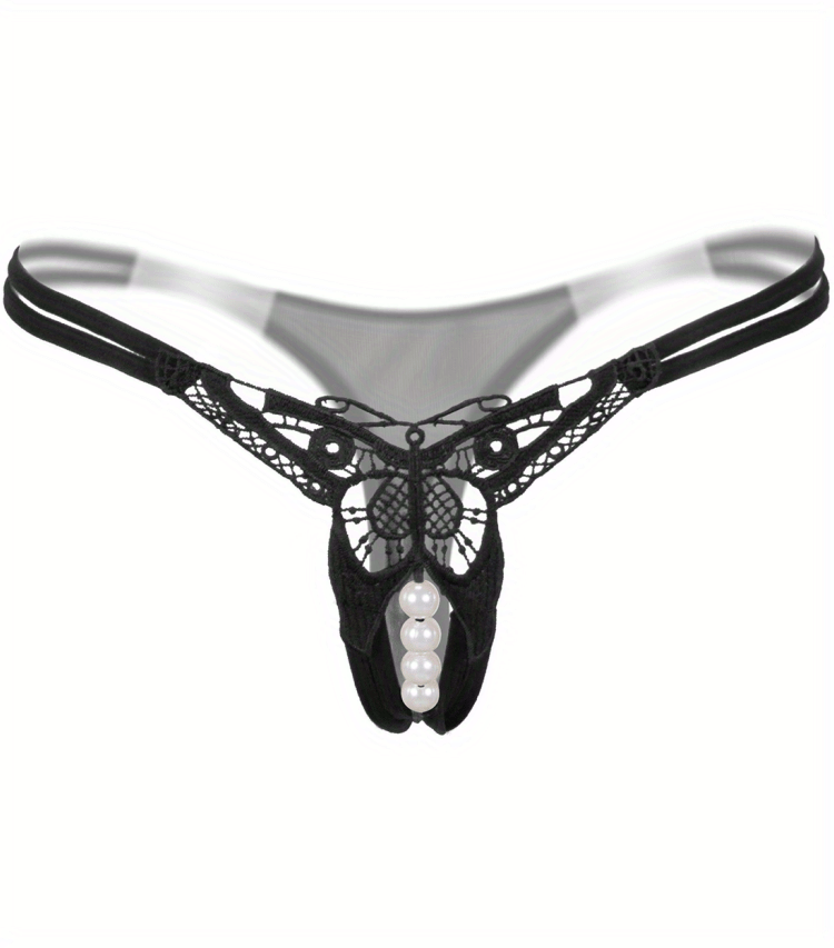 Sexy Butterfly Embroidery Thongs - Sheer Mesh Panties With Open Crotch For Women&