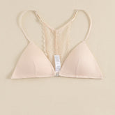 Triangle Cups Front Buckle Bras, Lace Stitching Beauty Back Bra With Removable Pads, Women&
