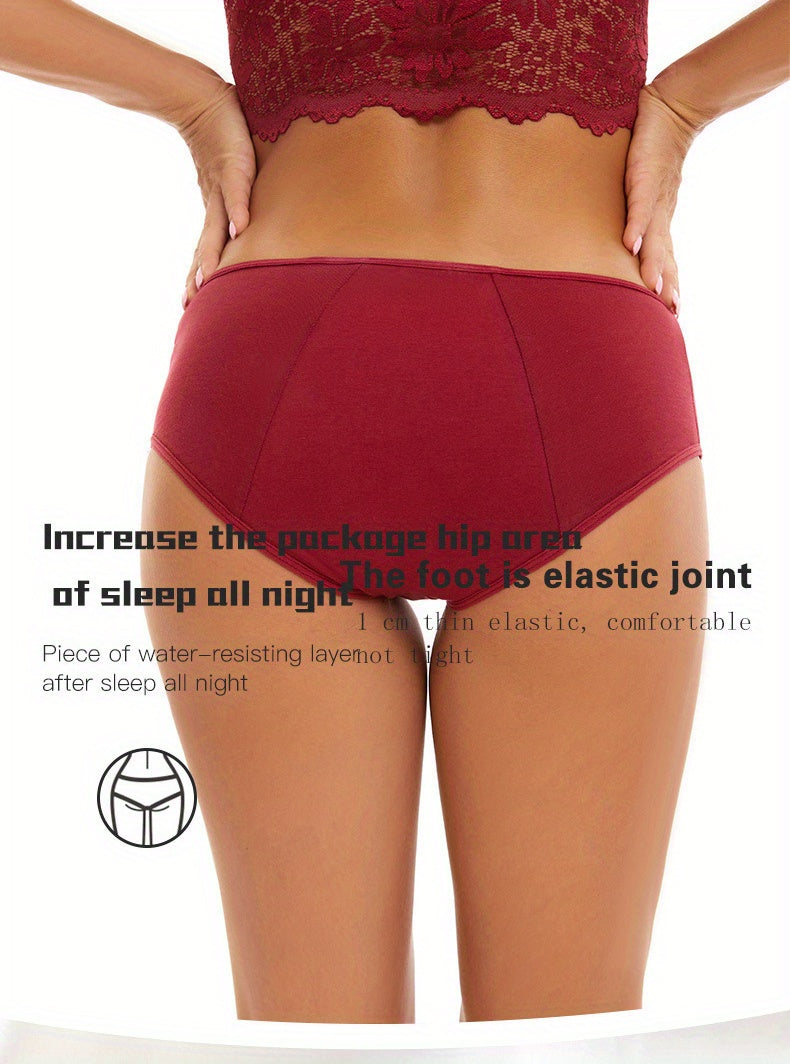 10 Pcs Comfy High Support Mid Rise Period Panties - Breathable Cotton Lingerie with Polyester Lining for Comfortable Wear - Full Coverage, Simple Solid Color Design, Anti-Leak Protection - Lena & Miles Exquisite Boutique LLC.