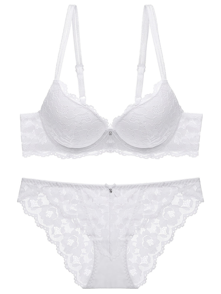 Romantic Lace Embroidery Lingerie Set - Soft & Breathable Push-Up Bra with Sheer Panty - Perfect Seductive Valentines Gift for Her - Womens Comfortable Intimate Wear - Lena & Miles Exquisite Boutique LLC.
