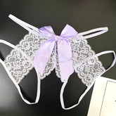 Semi-Sheer Jacquard Knit Briefs - Contrast Lace, Cut Out Scallop Trim, Open Crotch, Hand Wash Only, Sexy Womens Lingerie & Underwear for Adults - Lena & Miles Exquisite Boutique LLC.