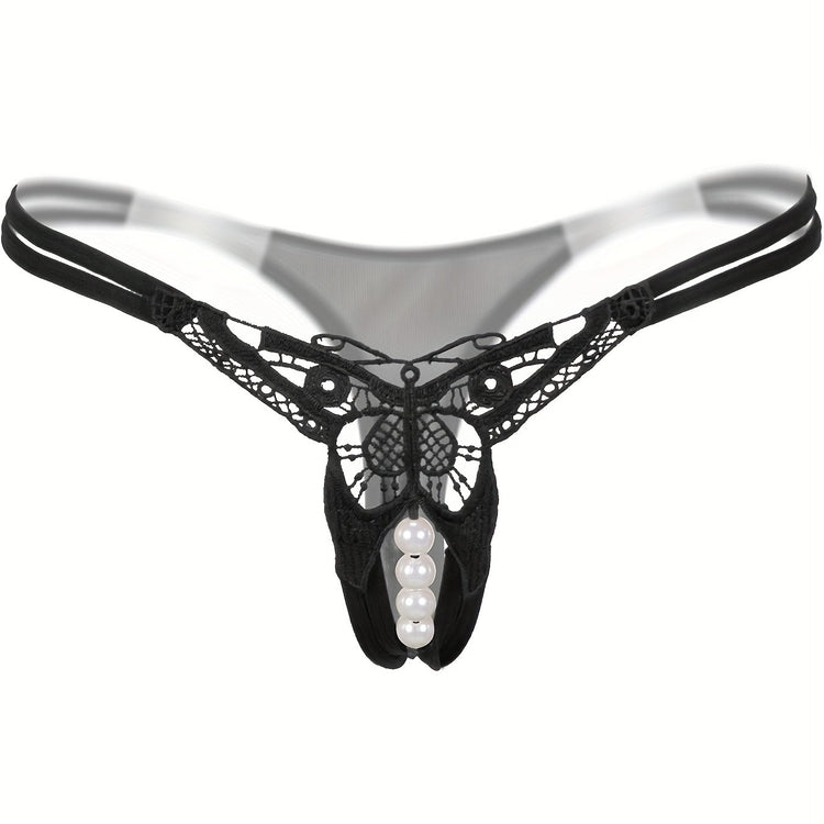Sexy Butterfly Embroidery Thongs - Sheer Mesh Panties With Open Crotch For Women&