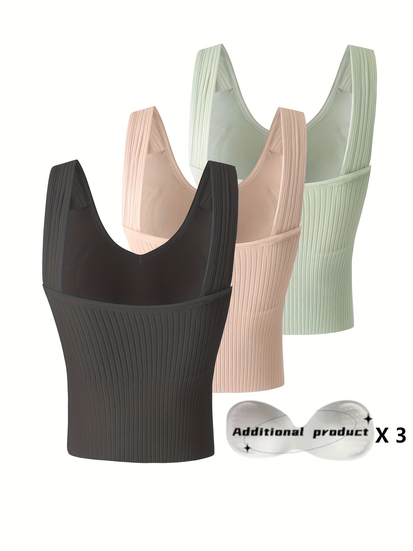 3pcs Comfortable Ribbed Tank Top - Wireless, Detachable Chest Pads, Breathable, Soft, and Seamless Lingerie & Underwear for Women - Casual, Everyday Wear - Lena & Miles Exquisite Boutique LLC.