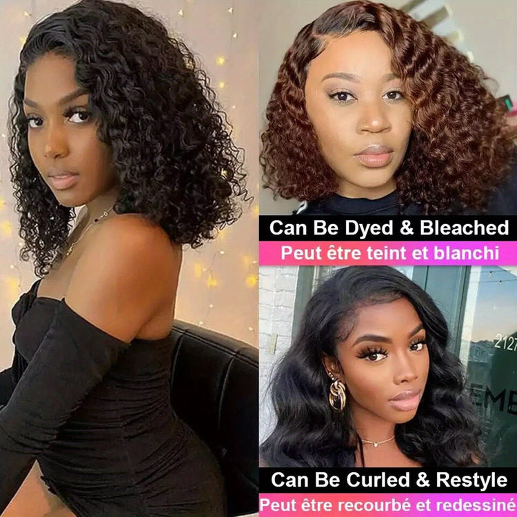 Beaushine Luxury Bob Human Hair Wigs - Short Water Wave Wet Wavy Style for Black Women - 10inch 13x4x1 Middle Part, Glueless Lace Closure, Pre-Plucked, 150% Density - Naturally Luscious and Easy to Style - Lena & Miles Exquisite Boutique LLC.