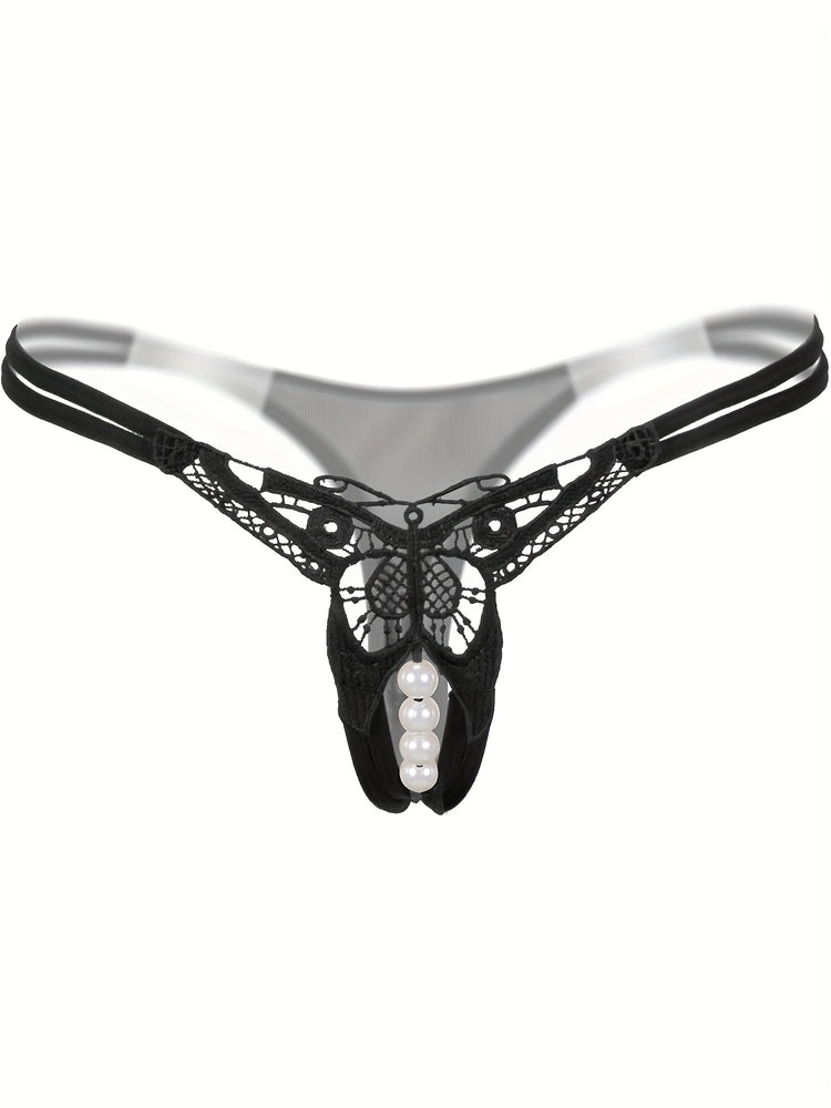 Sexy Butterfly Embroidery Thongs - Sheer Mesh Panties With Open Crotch For Women&