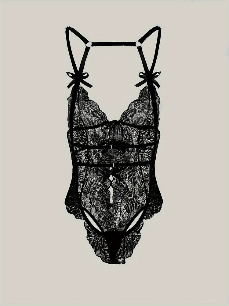 Sexy Floral Lace Sleeveless Teddy Bodysuit - Deep V Backless, Seductive Lingerie, Soft Comfortable Fabric, Perfect for Romantic Nights, Honeymoon, Anniversary, and Bachelorette Party - Womens Underwear for Confidence Boost - Lena & Miles Exquisite Boutique LLC.