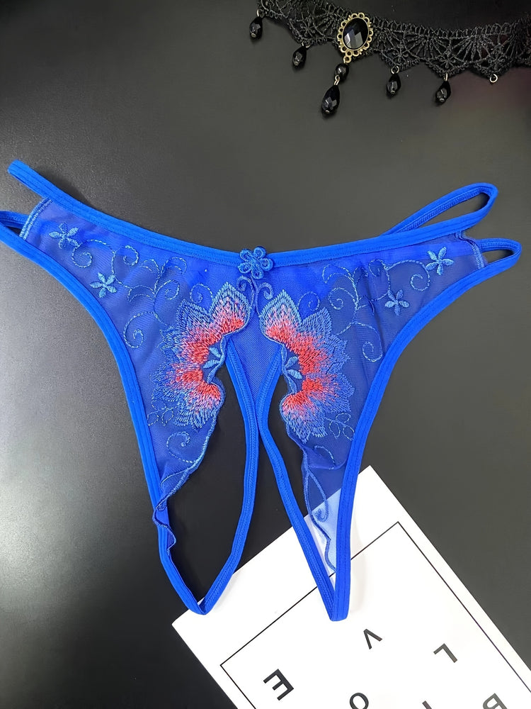 Delicate Floral Embroidered Mesh Thong Lingerie - Seductive Open Crotch & Ultra-Sheer Design - Breathable Womens Intimate Wear for Special Occasions - Lena & Miles Exquisite Boutique LLC.