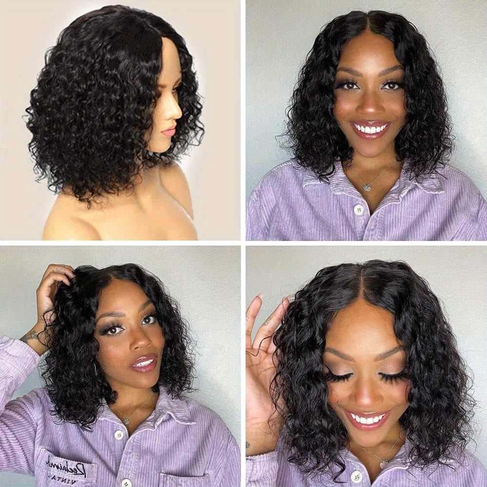Beaushine Luxury Bob Human Hair Wigs - Short Water Wave Wet Wavy Style for Black Women - 10inch 13x4x1 Middle Part, Glueless Lace Closure, Pre-Plucked, 150% Density - Naturally Luscious and Easy to Style - Lena & Miles Exquisite Boutique LLC.