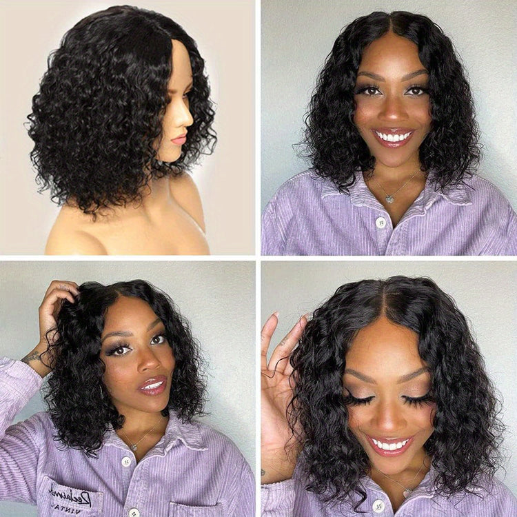Beaushine Luxury Bob Human Hair Wigs - Short Water Wave Wet Wavy Style for Black Women - 10inch 13x4x1 Middle Part, Glueless Lace Closure, Pre-Plucked, 150% Density - Naturally Luscious and Easy to Style - Lena & Miles Exquisite Boutique LLC.