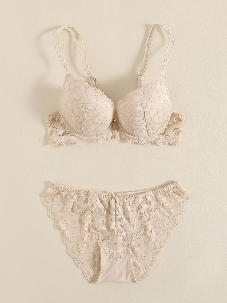 Romantic Lace Embroidery Lingerie Set - Soft & Breathable Push-Up Bra with Sheer Panty - Perfect Seductive Valentines Gift for Her - Womens Comfortable Intimate Wear - Lena & Miles Exquisite Boutique LLC.