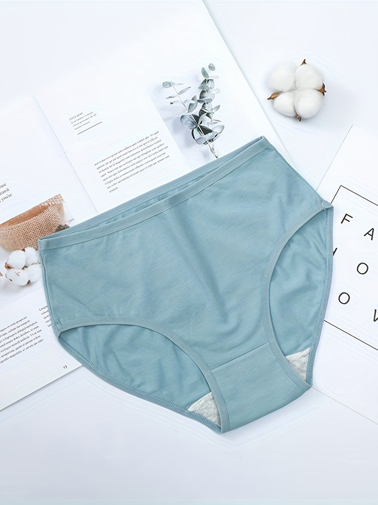 5pcs Simple Solid Briefs, Comfy & Breathable High Waist Stretchy Intimates Panties, Women&