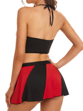 Sporty Halter Bra & Mini Skirt Lingerie Set - Colorblock, Women&