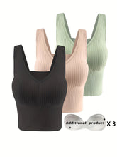 3pcs Comfortable Ribbed Tank Top - Wireless, Detachable Chest Pads, Breathable, Soft, and Seamless Lingerie & Underwear for Women - Casual, Everyday Wear - Lena & Miles Exquisite Boutique LLC.