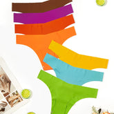 7pcs Multi Color Thong Panties, Breathable & Seamless Light Elastic Low Waist Intimates Panties, Women&