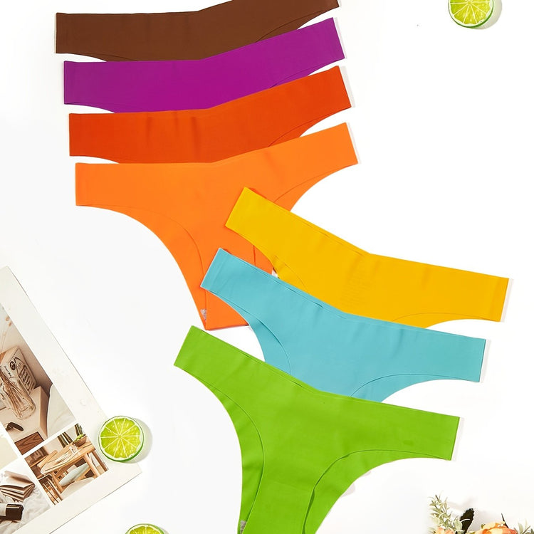 7pcs Multi Color Thong Panties, Breathable & Seamless Light Elastic Low Waist Intimates Panties, Women&