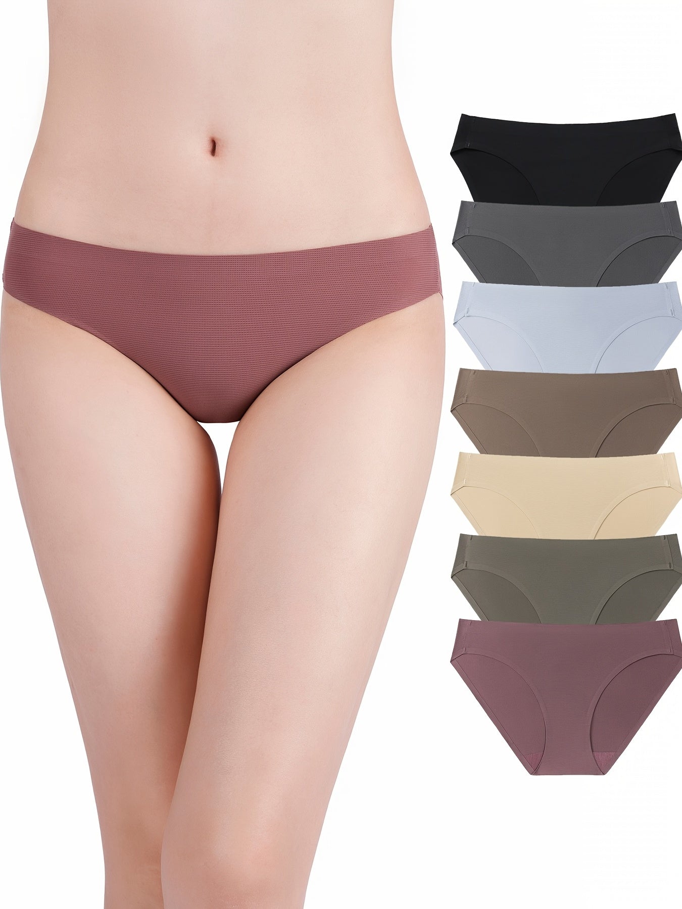7pcs Mixed Color Bikini Panties, Breathable & Soft Elastic Panties, Women&