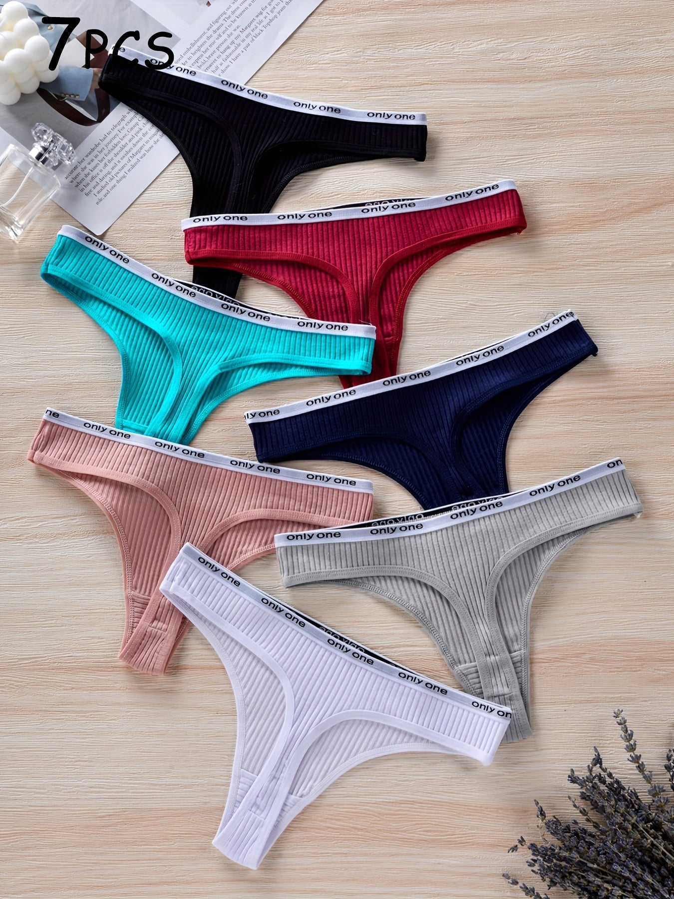 7pcs Letter Tape Thongs, Comfy & Skin-friendly Low Waist Intimates Panties, Women&