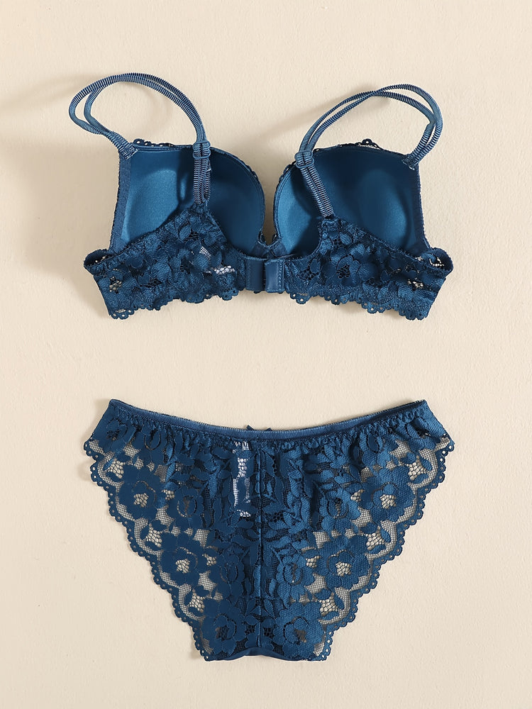 Romantic Lace Embroidery Lingerie Set - Soft & Breathable Push-Up Bra with Sheer Panty - Perfect Seductive Valentines Gift for Her - Womens Comfortable Intimate Wear - Lena & Miles Exquisite Boutique LLC.