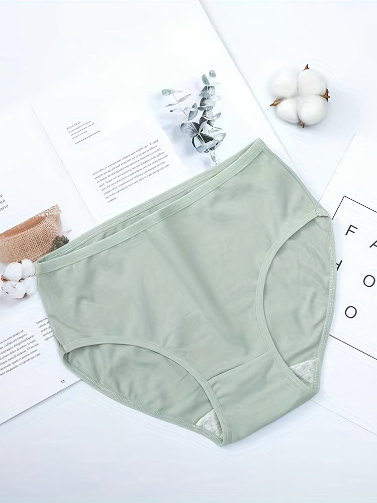 5pcs Simple Solid Briefs, Comfy & Breathable High Waist Stretchy Intimates Panties, Women&