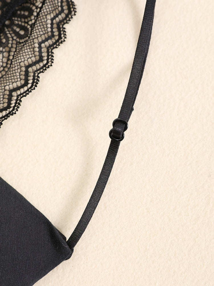 Triangle Cups Front Buckle Bras, Lace Stitching Beauty Back Bra With Removable Pads, Women&