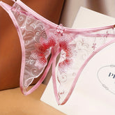 Delicate Floral Embroidered Mesh Thong Lingerie - Seductive Open Crotch & Ultra-Sheer Design - Breathable Womens Intimate Wear for Special Occasions - Lena & Miles Exquisite Boutique LLC.