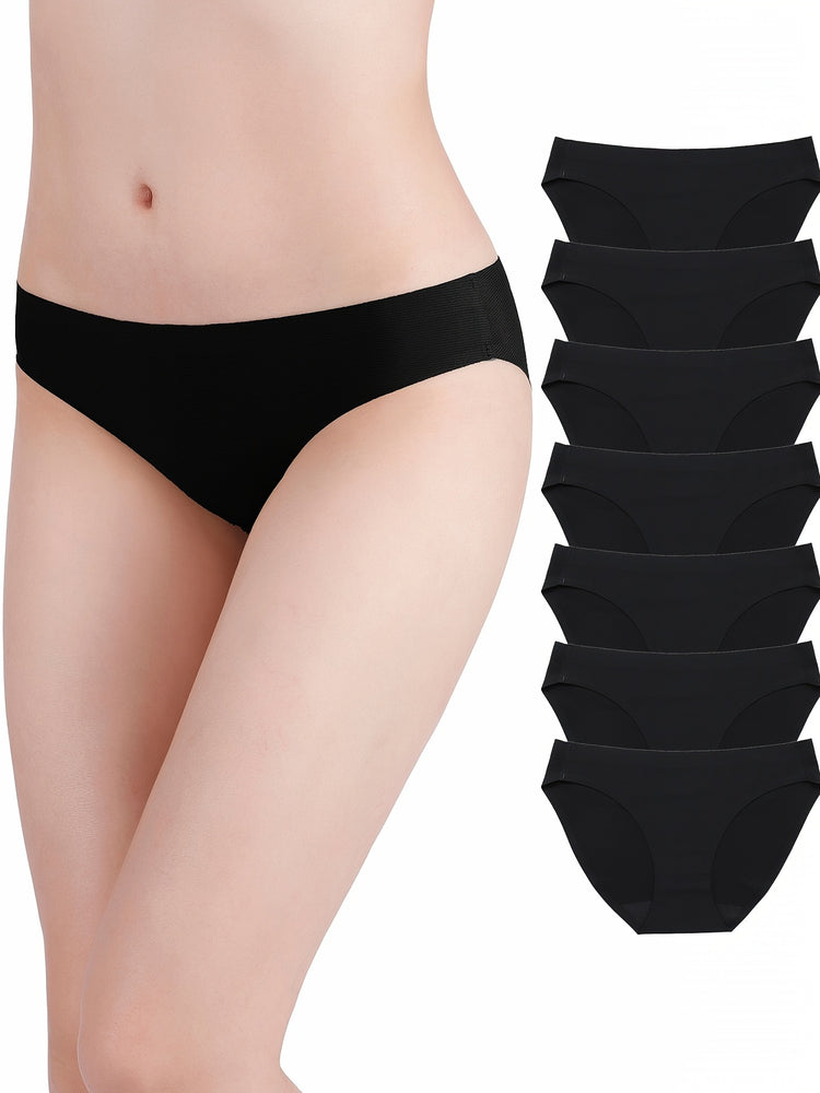 7pcs Mixed Color Bikini Panties, Breathable & Soft Elastic Panties, Women&